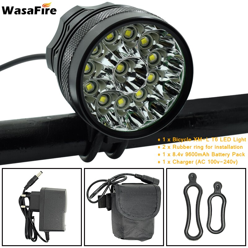 2 In 1 Bicycle Headlight 20000lm Waterproof Bike Front Light Night Safety 18650 Battery Pack Cycling Lamp Bike Accessories: Red