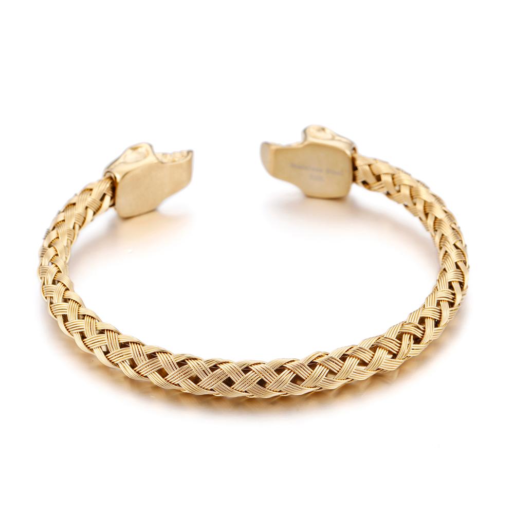 Kalen Double Skull Skull Gold Color Hip Hop Style Stainless Steel Open Bracelet Men's Jewelry