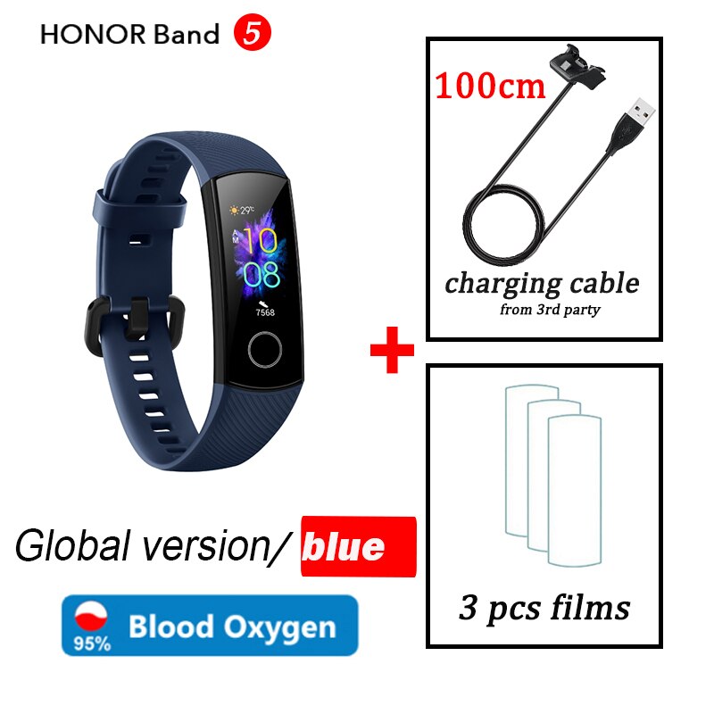 Honor band 5 wereldwijde versie smartband amoled hartslag fitness slaap zwemmen sport bloedzuurstofmeter: Blauwe gl opladen