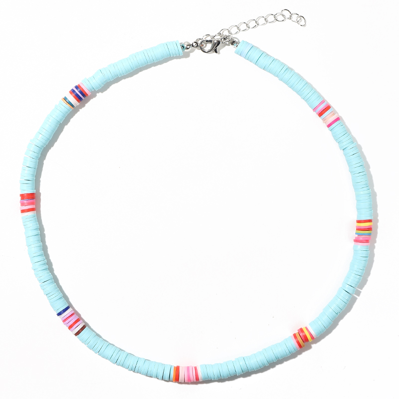 G YCX 6mm Africana vinilo cuentas Collar de arcilla de polímero para mujeres niñas Collar bohemio Collar de gargantilla de Heishi verano Surf en la playa de la joyería: light blue