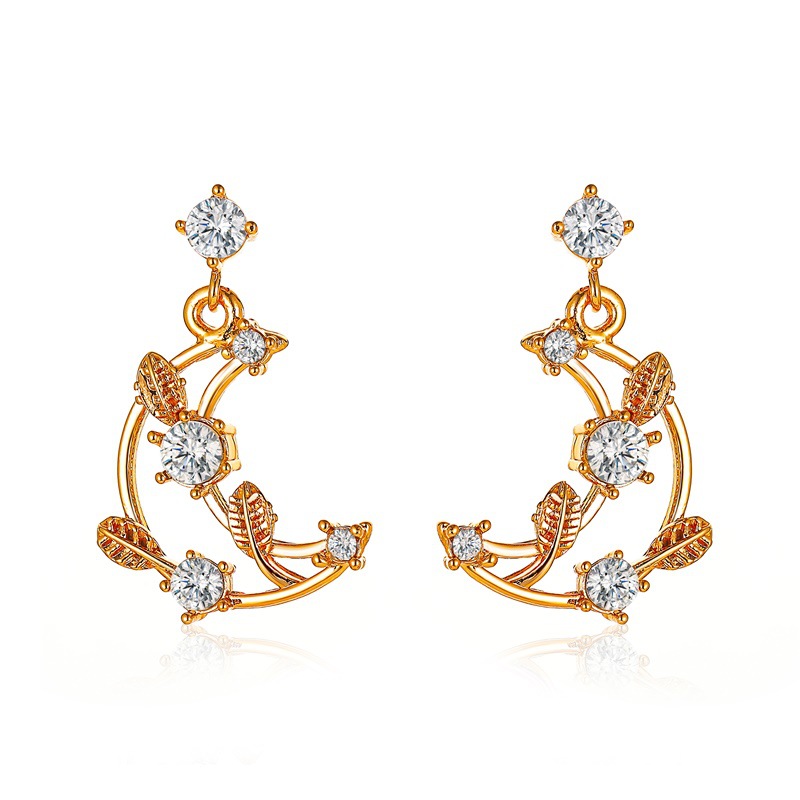 LATS-pendientes colgantes de sol y luna para mujer, aretes asimétricos abstractos de estrella, aretes huecos cortos, joyería de: Estampado en caliente