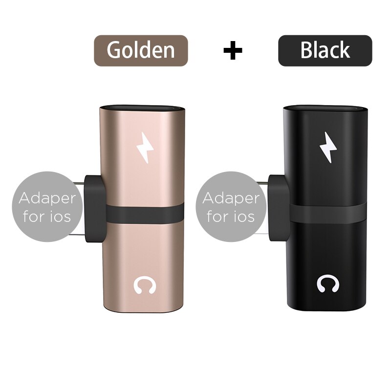 Für ios System Zu 3,5mm Jack Adapter 2 in 1 Kopfhörer Audio- Musik Spielen Ladegerät Für Apfel iPhone 11X7 8 Plus Aux Kabel Splitter: 1 Schwarz 1 Gold