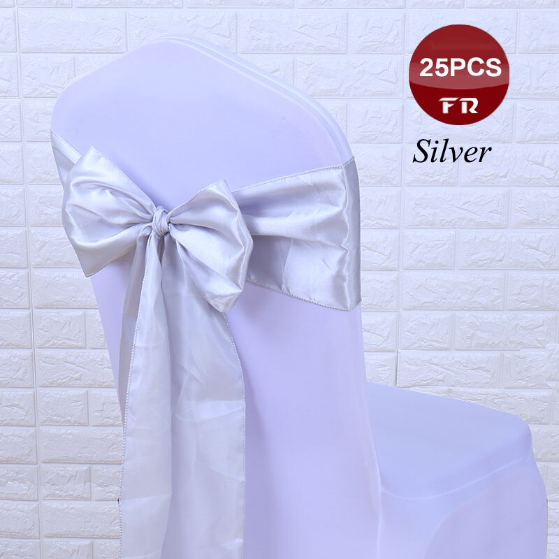 GRATIS 25 stk/partij Stoel Sjerpen Bow Tie 7 &quot;X 108&quot; Bruiloft Stoel Satijnen Sjerpen Gold Cover Bruiloft decor Party Banquet Venue: Silver