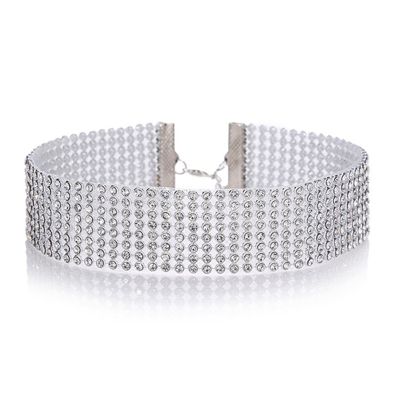 Rhinestone crystal choker halskæder til kvinder hvid farve kæde punk gotiske chokers halskæde kvindelige bryllupsfest smykker: Hvid -2.5cm