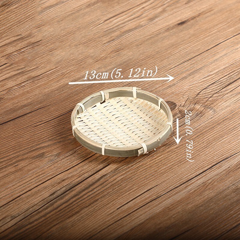 Handgjorda bambu väva korg runda frukt tallrikar platt tallrik på bordet för mellanmål mat bröd picknick grönsaksrätter rotting: Diameter 13 x 2 cm