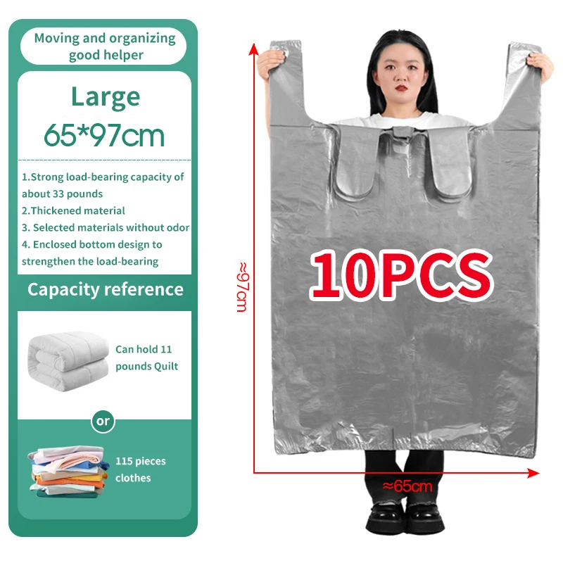 1 ​ Bolsas de plástico de gran capacidad, bolsa de embalaje en movimiento gruesa, bolsas de almacenamiento de ropa para juguetes, edredón, manta, organizador de ropa de cama, 0 Uds.: Verde