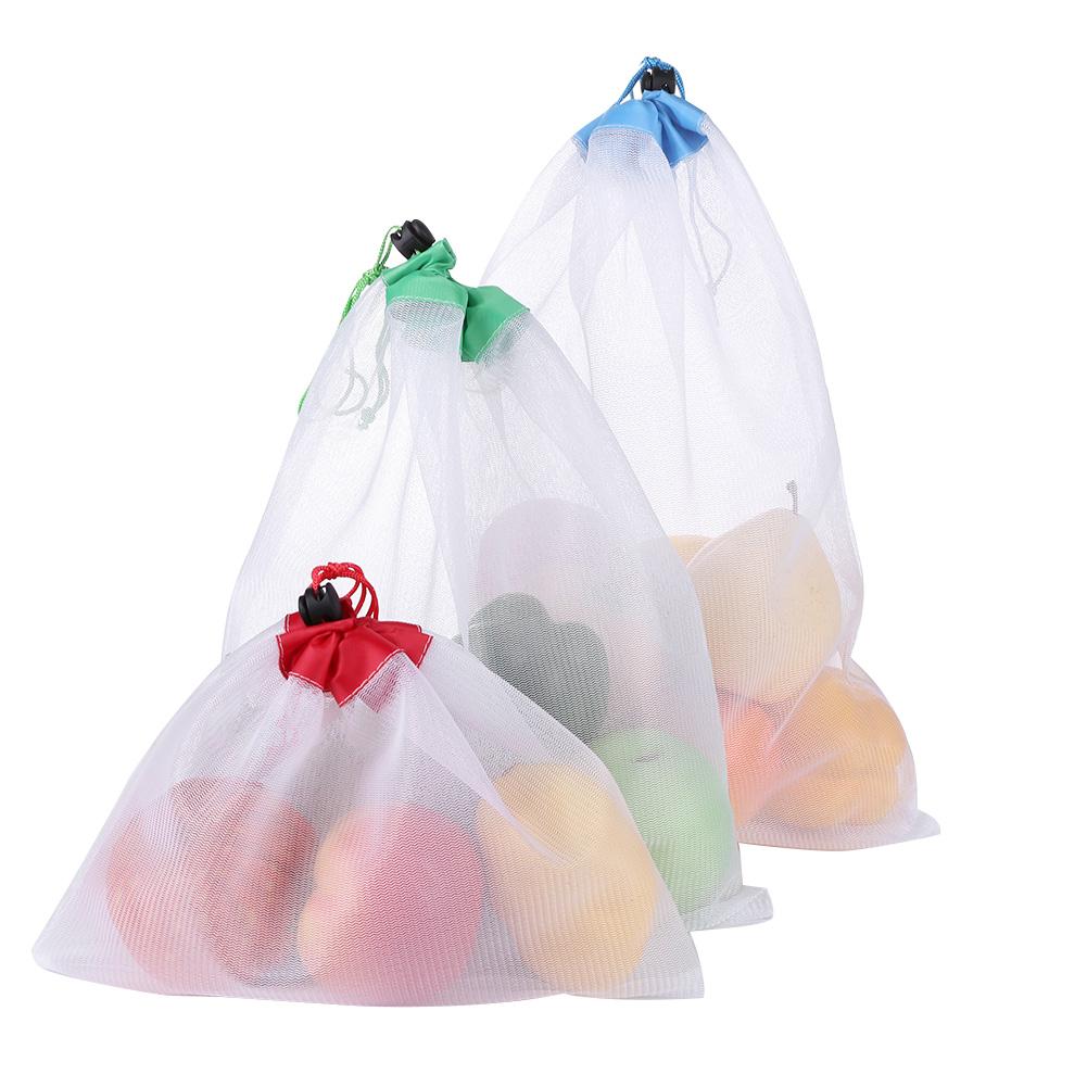 12Pcs Herbruikbare Shopper Trekkoord Sluiting Home Storage Stuff Mesh Bag Pouch Lichtgewicht Draagbare Praktische Wasbare Mesh Zakken