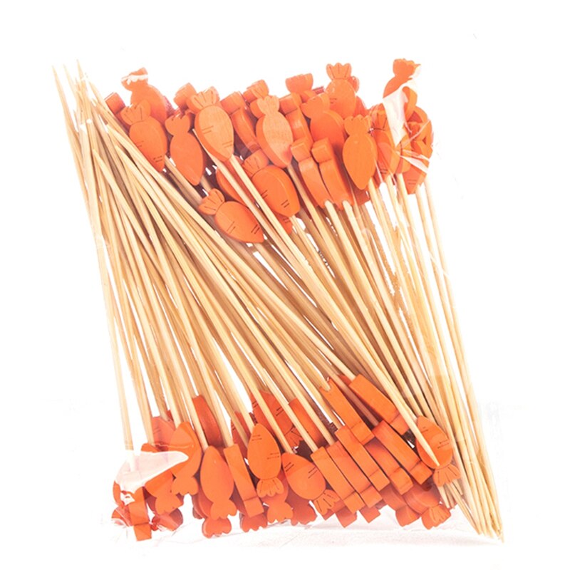 100PCS Bamboo Decorative Toothpicks 12cm Cocktail Picks Disposable Fruit Sticks Buffet Birthday Wedding Party Food Decoration: Carrot