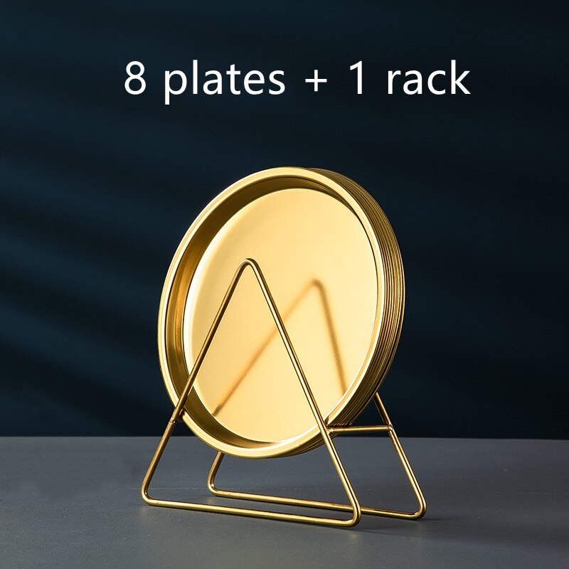 Stainless Steel Dinner Plates Restaurant Gold Serving Tray Round Dessert Cake Snack Dishes Silver Storage Plate Korean Cutlery: 9pcs Gold