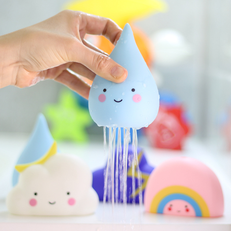 4pcs/lot Flexible Glue Meteorological Toy Clouds/Water Drops/Thunder/Rainbow Toys Children Baby Toys Bathing Water Rain Souptoys