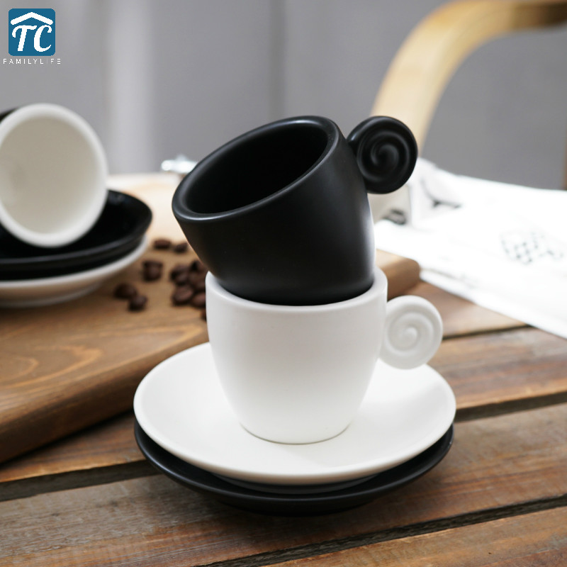 90ml espressokopper eggform kaffe små keramikk italienske matt blank porselen fincan med gjenger – Grandado
