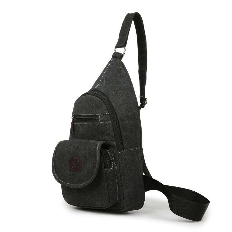 Brust Pack Männer Leinwand Tasche draussen Schulter Tasche Paket Startseite Typ MÄNNER Bote Tasche Freizeit Tasche: Schwarz
