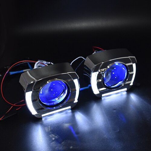 RONAN Car Styling LED optical Halo angel eyes Integrated shrouds masks 2.5'' Ver8.1 Bi xenon projector lens demon devil eyes: White-Blue (Demon)