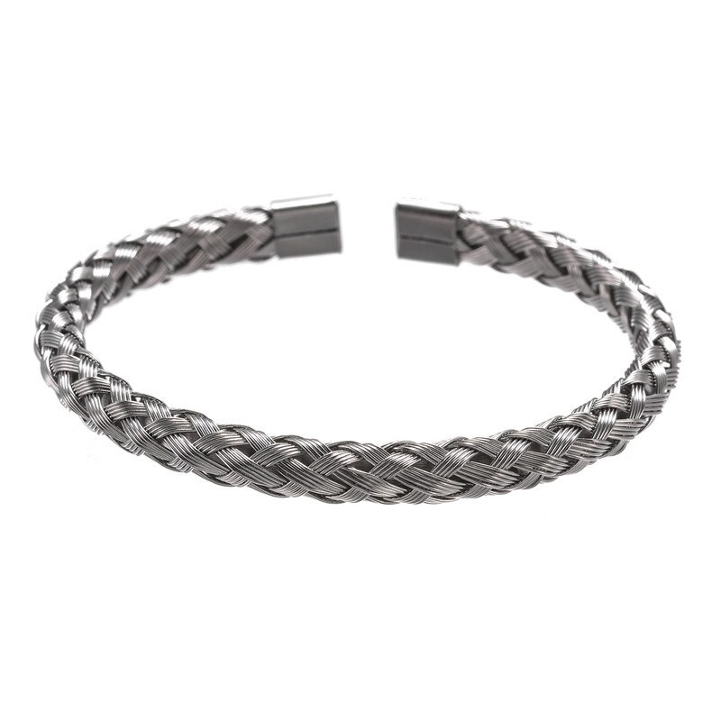 Stainless Steel Titanium Steel Braided Braided Steel Wire Open Bracelet Fine Men and Women Simple Geometric Round Fine Jewelry
