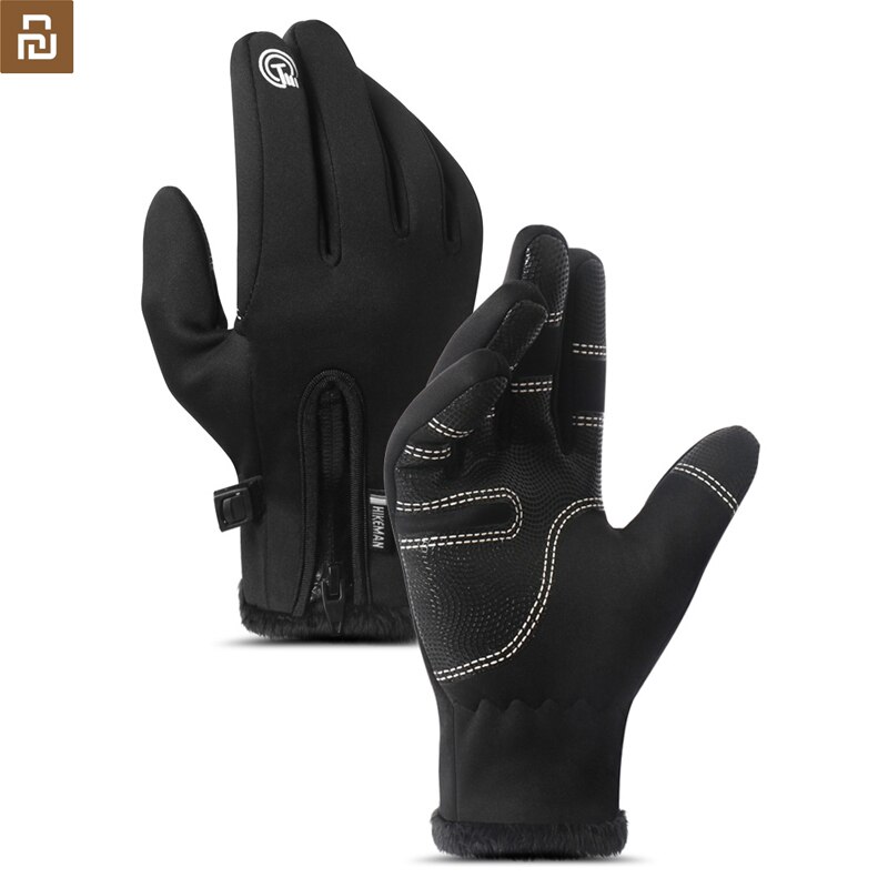 xiaomi Winter warm gloves Silicone touch screen zipper plus velvet outdoor sports riding ski windproof waterproof men women