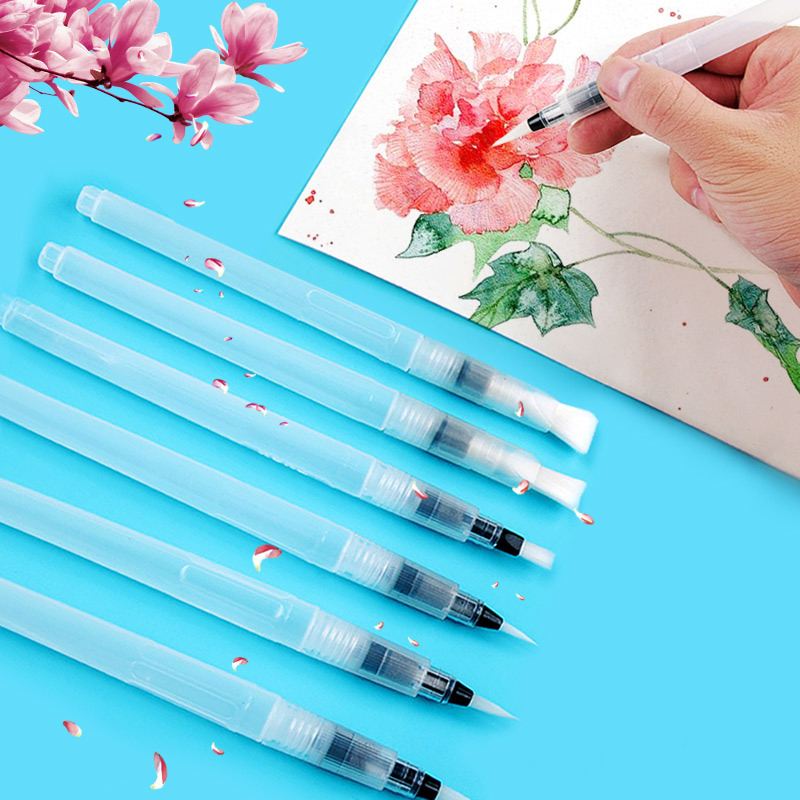 Pincel de pintura rellenable, 3/6 Uds., pincel de con depósito de agua para acuarela, lápiz de tinta para pinceles de acuarela suave para pintar dibujo y caligrafía, suministros de arte