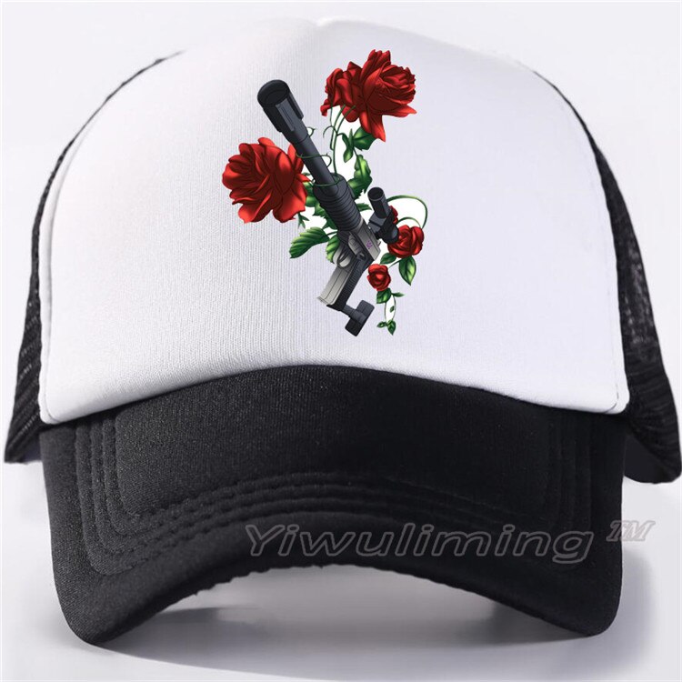 NewSummer Trucker Caps Guns and Roses Cool Summer Black Adult Cool Baseball Mesh Net Trucker Caps Hat for Men Adjustable: 9