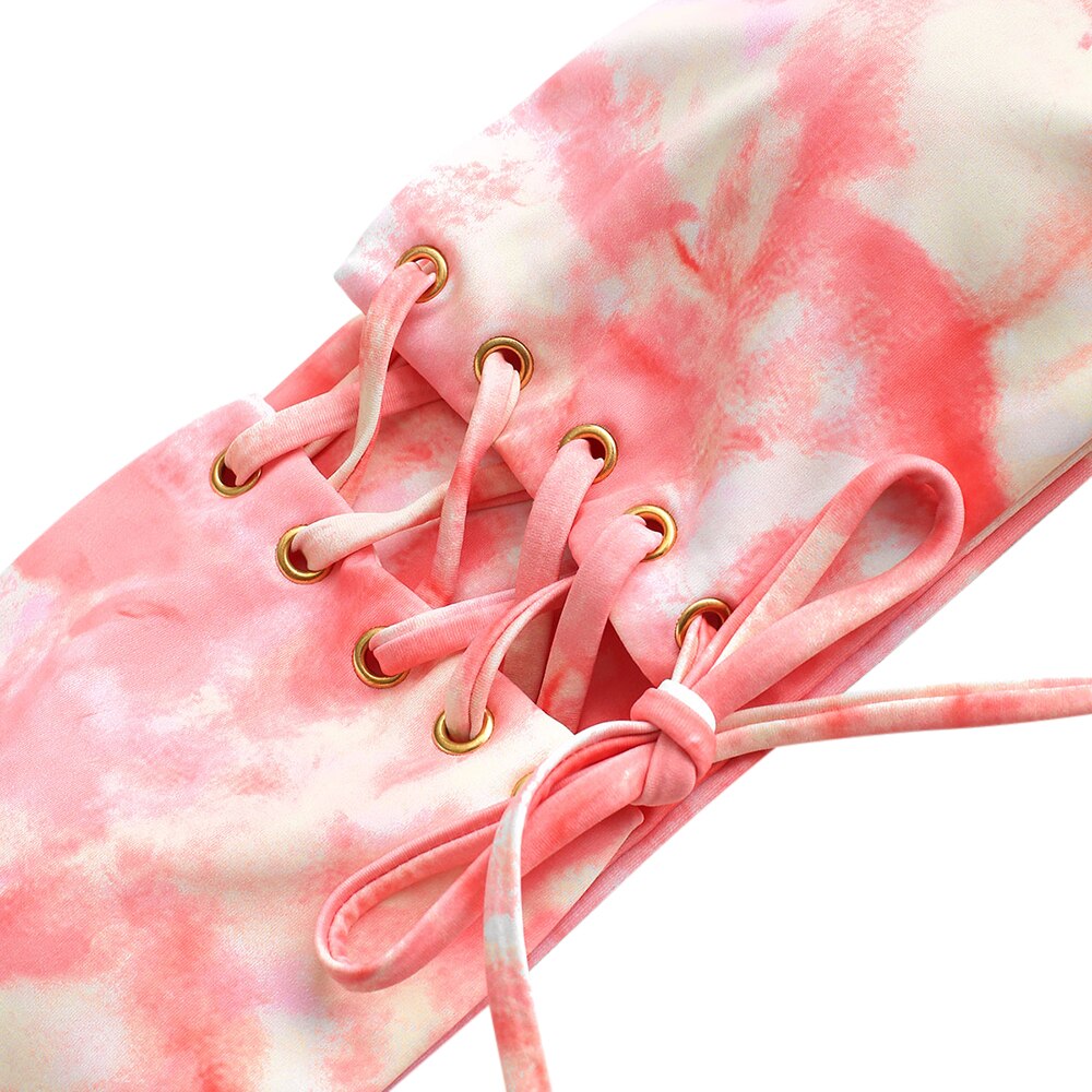 Zaful Tie Dye Lace Up Hoge Cut Bikini Badmode Twee Stuk Zwemkleding