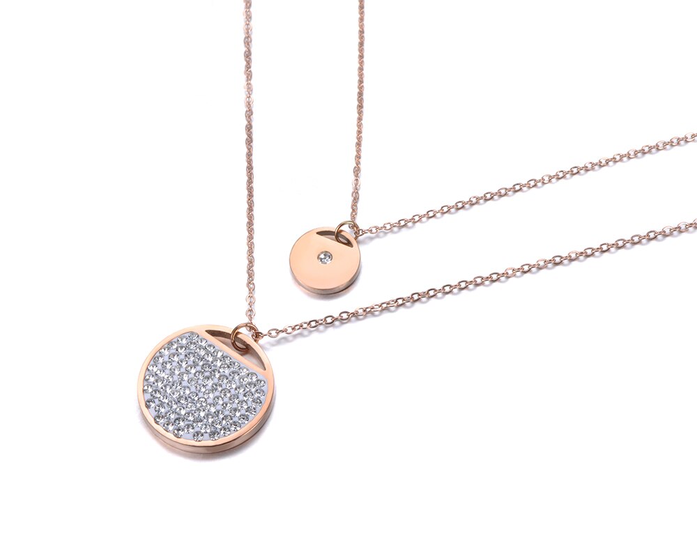 Lokaer Rvs Sieraden 2 Lagen Steentjes Ronde Vorm Ketting Rose Goud Kleur Ketting Jaar N18281