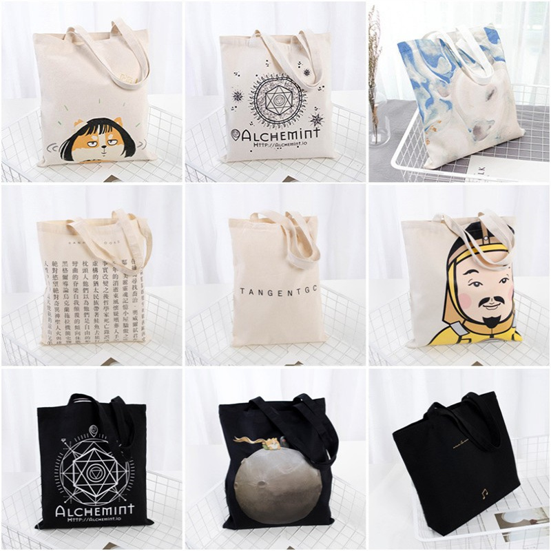 Große Kapazität Segeltuch Schulterhandtasche Falten umweltfreundliche Baumwoll-Tragetaschen Wiederverwendbare DIY-Umhängetasche Einkaufstasche Beige Weiß
