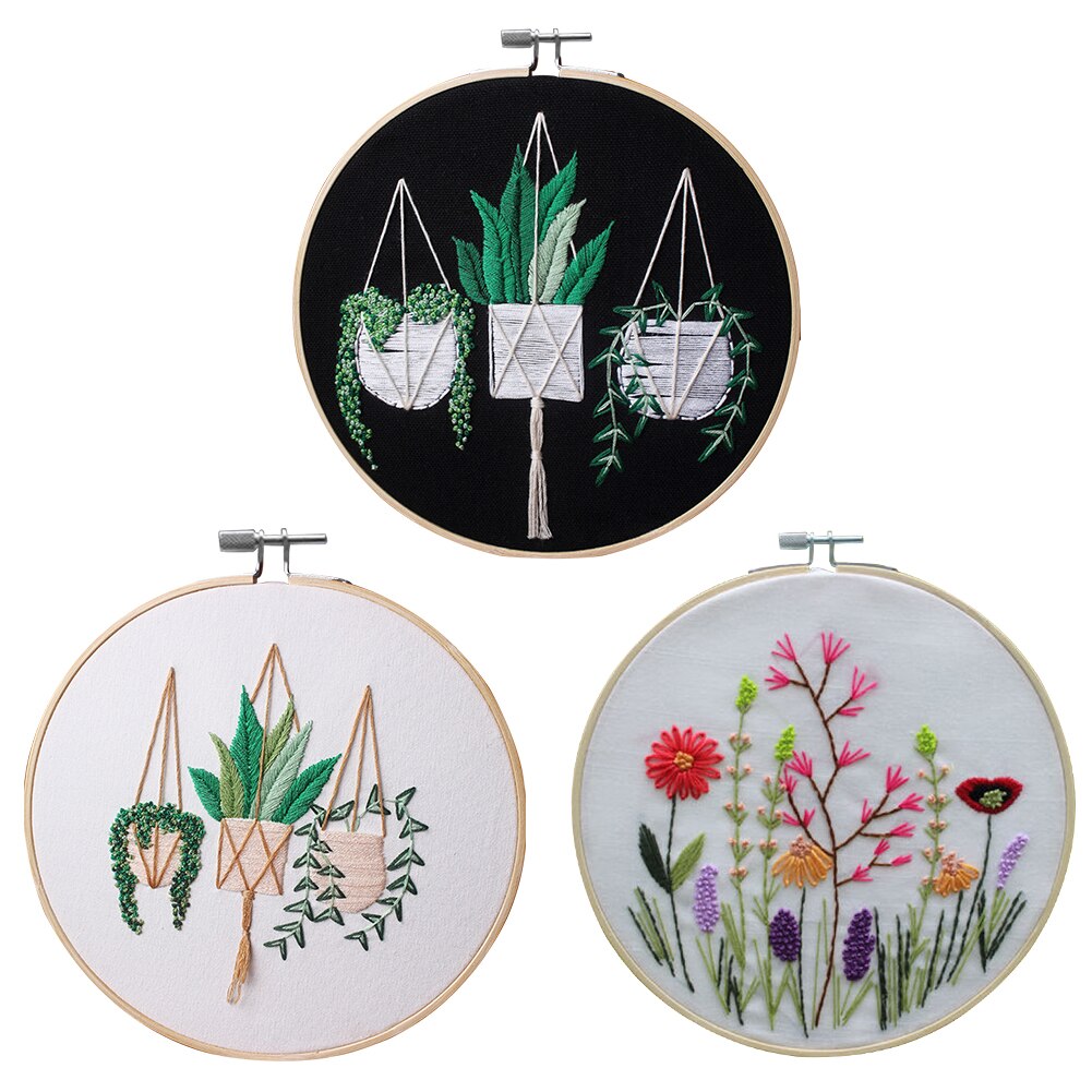 Cross Stitch Embroidery Starter Kit Craft Tool Sewing Stamped DIY With Needles Home Decoration Plants Pattern Art Needlework