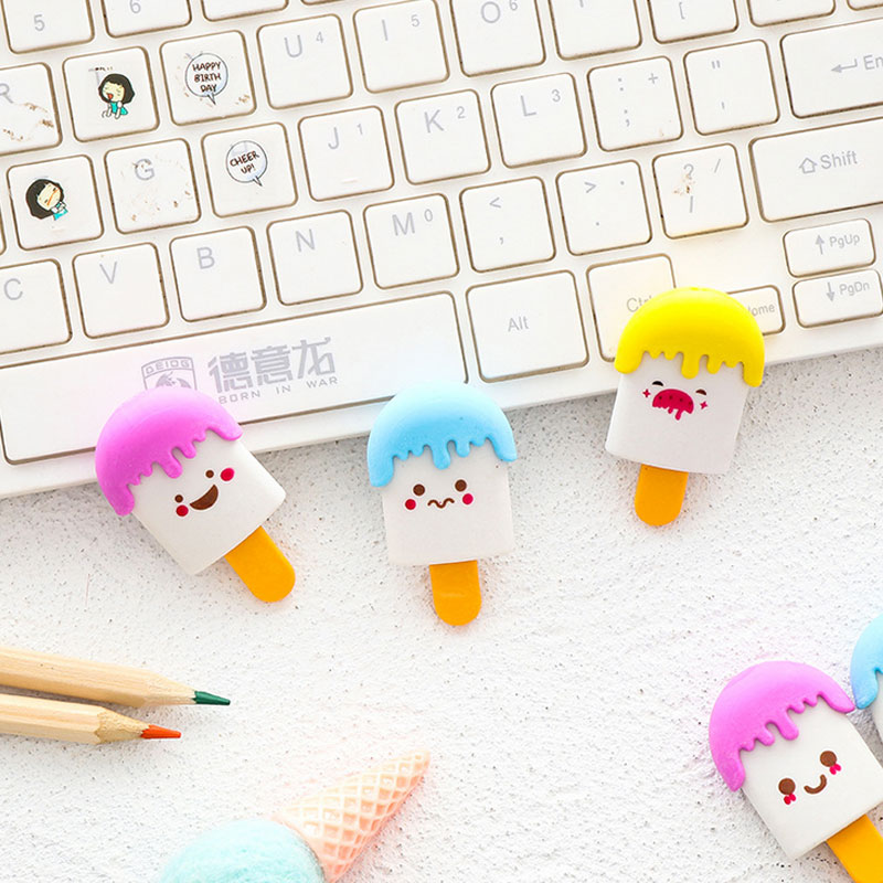 4 pcs/lot Cute ice-lolly shape eraser Cartoon animals rubber eraser kawaii stationery school supplies papelaria kids