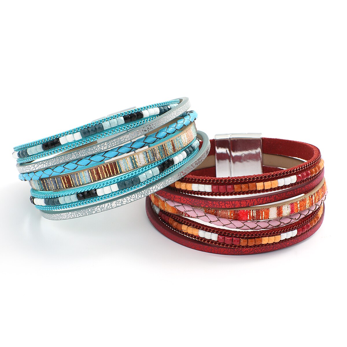 Allyes Bohemian Gevlochten Lederen Armbanden Voor Vrouwen Mode Handgemaakte Strass Bedel Wrap Armband Armband Vrouwelijke Sieraden