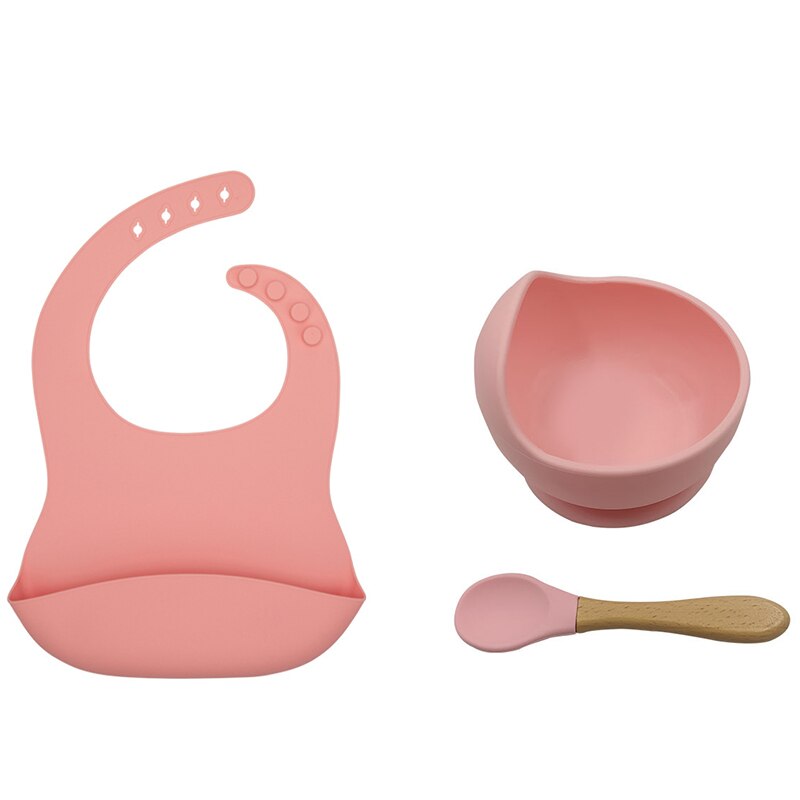 1 zestaw silikonowa miska do karmienia niemowląt zastawa stołowa wodoodporna łyżka antypoślizgowe naczynia silikon bez BPA naczynia dla miska dla dzieci talerz dla dzieci: Cherry pink-Pink