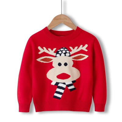 Lzh winter herfst ronde hals cartoon sweatshirt voor kinderen kerst jongenskleding breien dubbellaagse meisjes trui: Rood / 8
