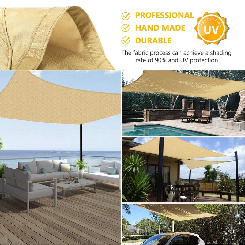 Voile d&#39;ombrage rectangulaire 6.5x10 pouces, auvent de soleil, bloc de protection solaire, pour Patio, abri de voiture, arrière-cour, jardin, sable: Default Title