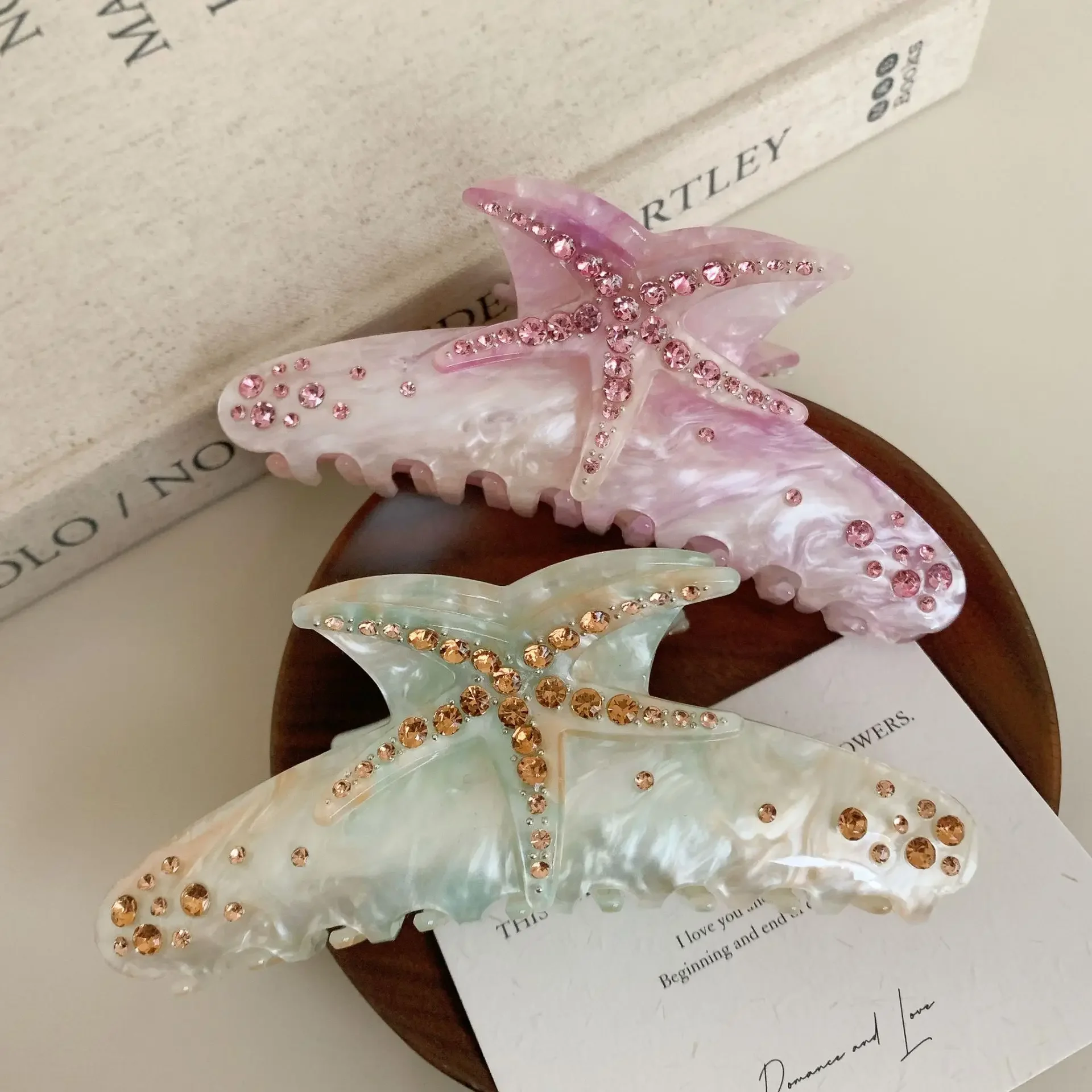 YHJ-garra para el pelo de estrella de mar para mujer, pinza para el pelo de acetato con diamantes de imitación, joyería de vacaciones, pinzas para el pelo, accesorios para el cabello