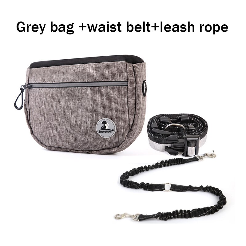 Stor kapacitet sällskapsdjur hund snack väska hund koppel midjebälte sällskapsdjur utbildning ficka väska utomhus bete telefon leksak bärväska pack: Grå med koppel