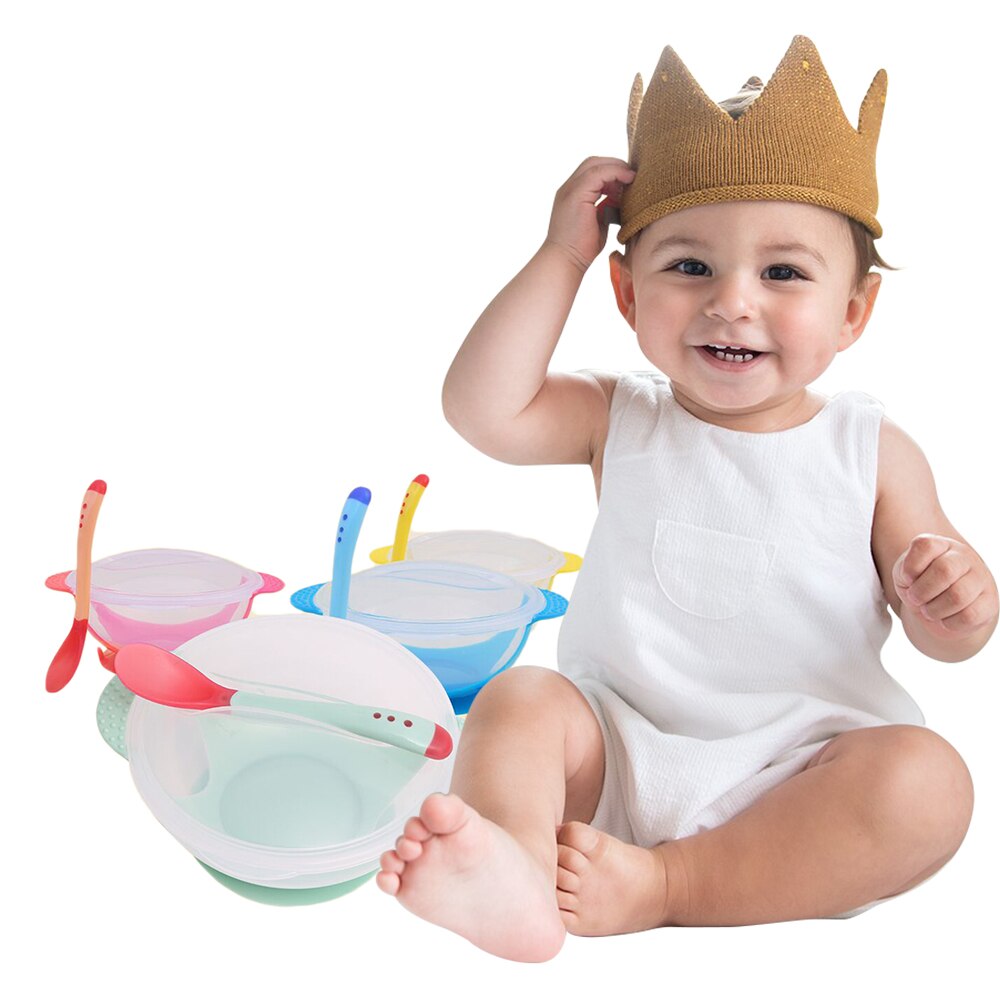 Cuenco de entrenamiento Unisex para niños, cucharas sensibles a la temperatura, cuencos con ventosa, accesorios de cocina