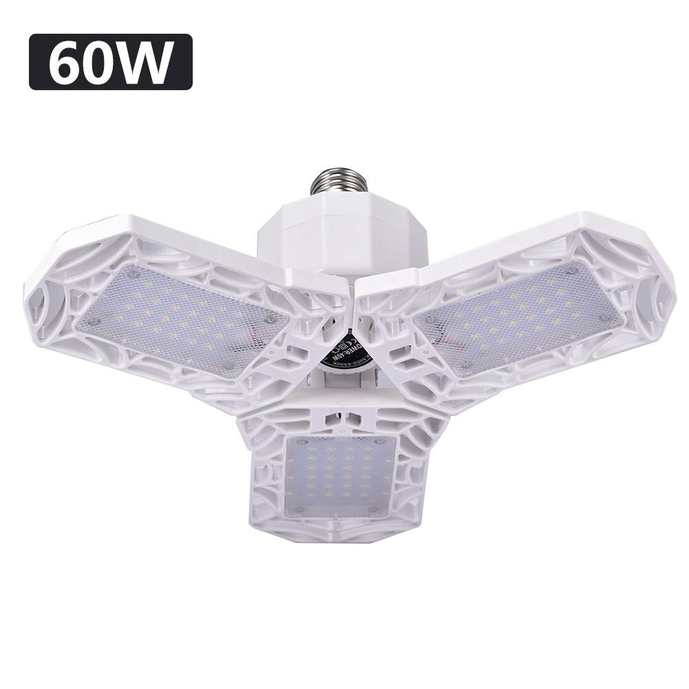 60w/6000lm ledet garasjelys deformerbar trebladet sammenleggbar lampe vanntett lampe til gymsaler stadier pilsner 110v 220v e27: Hvit 60w