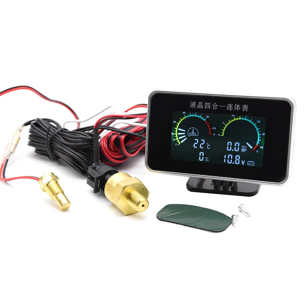 Waterproof Digital LCD Gauge 4 In 1 Digital Gauge Water Temp Gauge with Sensors Fuel Oil Pressure Gauge 1/8 NPT Voltmeter