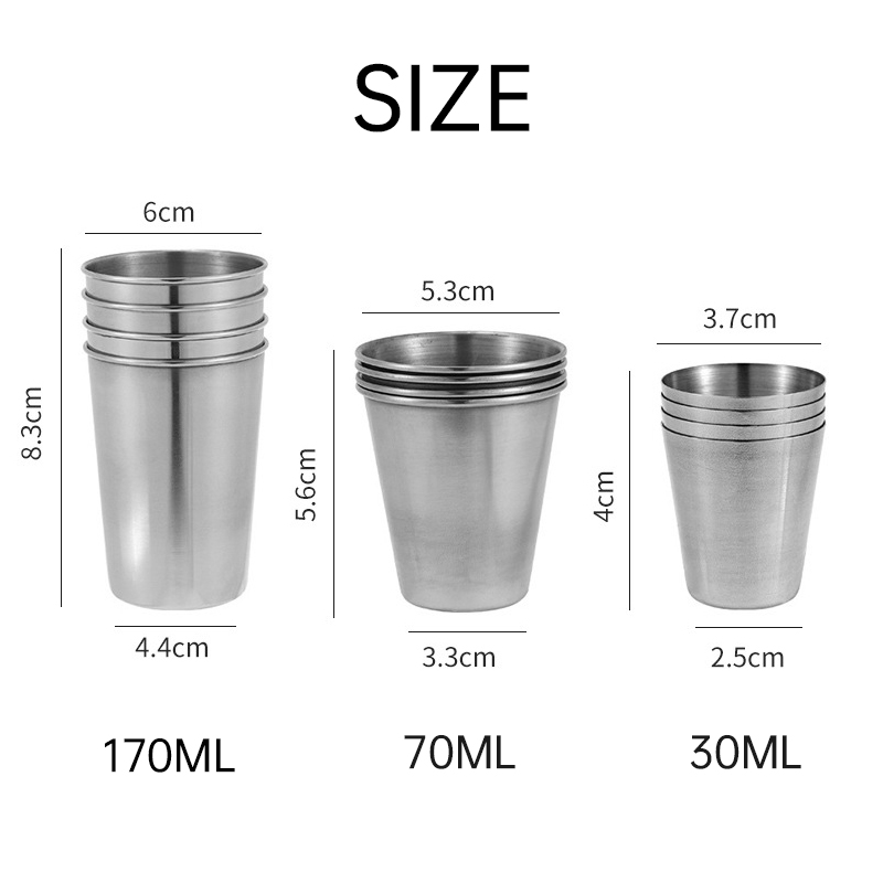Juego de tazas de acero inoxidable para viajes prácticos al aire libre, Mini vasos para whisky, vino con estuche, vasos portátiles de 30ml/70ml/170ml, 4 Uds.