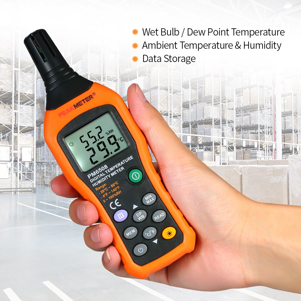 PEAKMETER PM6508 Portable Digital Temperature and Humidity Meter LCD Thermo-Hygrometer Mini Thermometer Hygrometer Psychrometer
