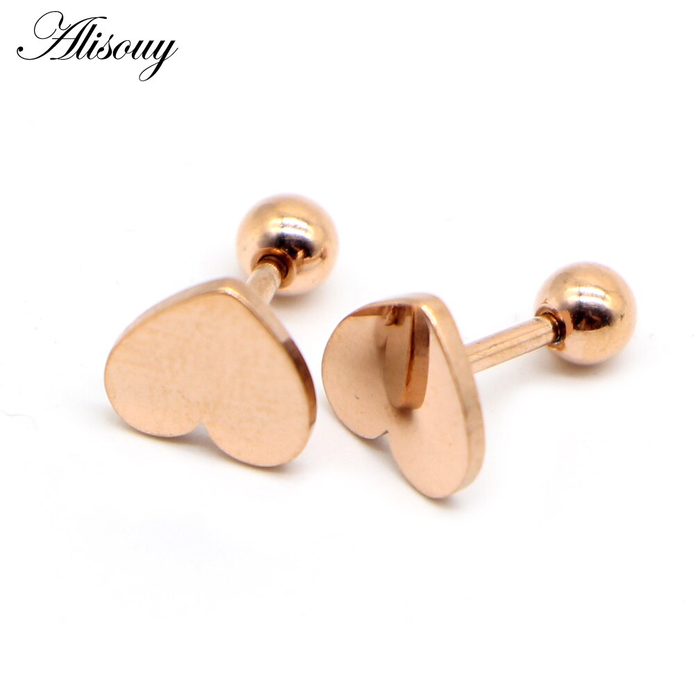 Alisouy 2Pcs Rvs Oorbellen Kleine Engagement Minimalistische Hart Liefde Stud Goud Zilver Kleur Stud Oorbellen Leuke: Rose Gold / Width 6mm