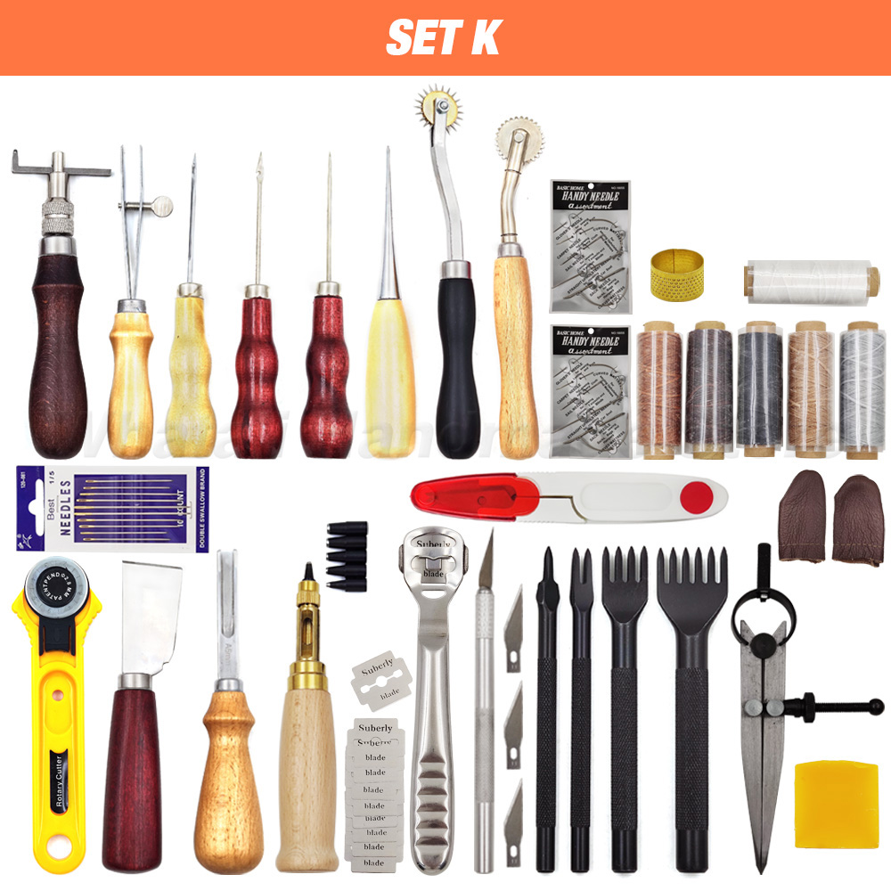 Leathercraft Tool Set Kits Pine Wood Hand Stitching Clamp Leather Punching Carving Saddle Groover Tools Storage Leathercraft DIY