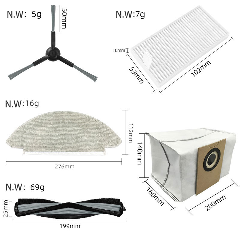 Pièces de rechange pour aspirateur robot Viomi Alpha 2 Pro / V5 Pro, brosse à rouleau, sac à poussière, vadrouille, chiffons, brosse latérale, filtre Hepa