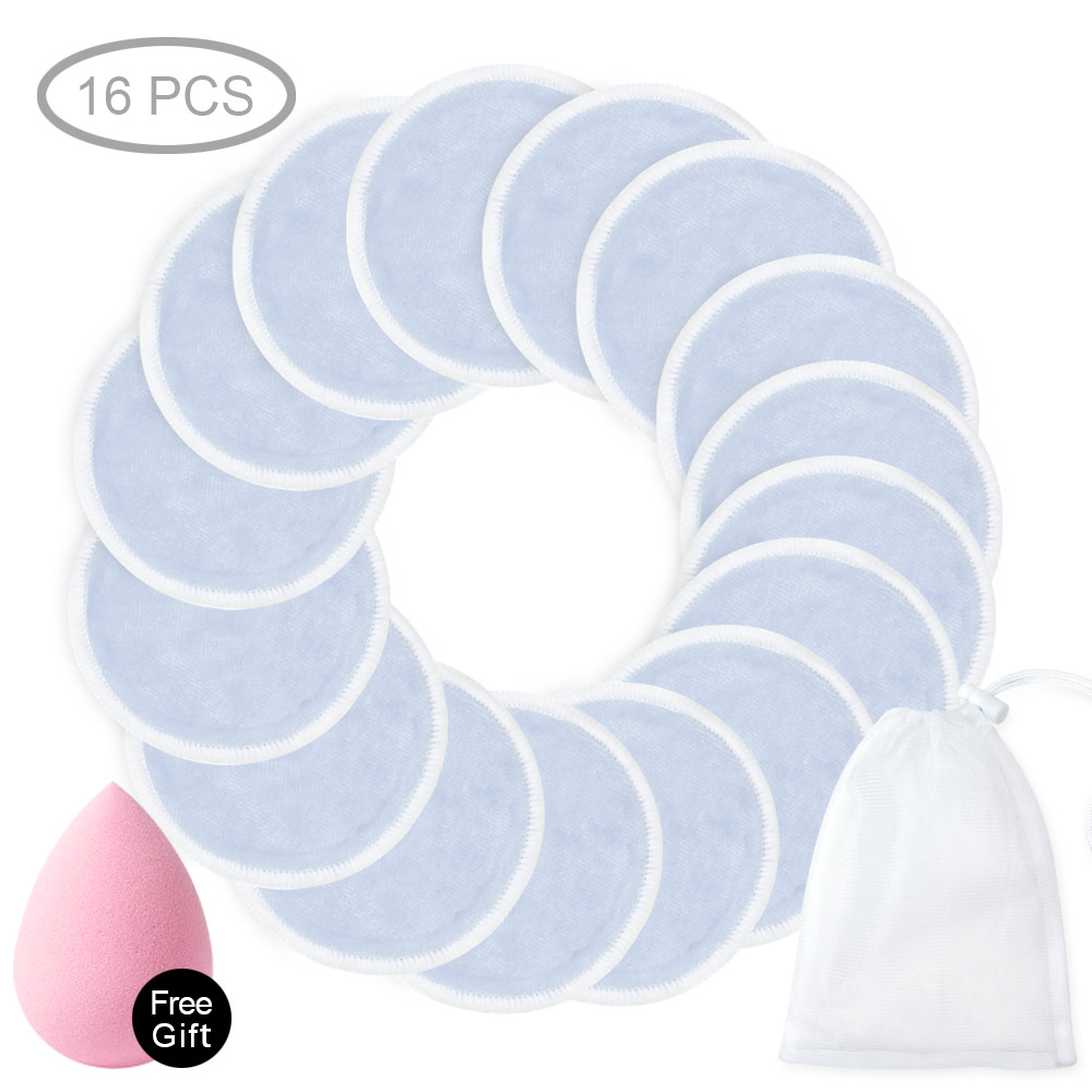 Washable Cotton Pads Reusable Cottons Bamboo Makeup Remover Pads Washable Wipe For Make-up Removal Three Layers With Laundry Bag: 16pcs Blue with bag