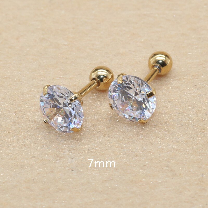 Stal nierdzewna 316L Ip Plated No Easy Fade klasyczne wkręcane kolczyki z Super Mini 2mm AAA kolory cyrkonie: gold7mm