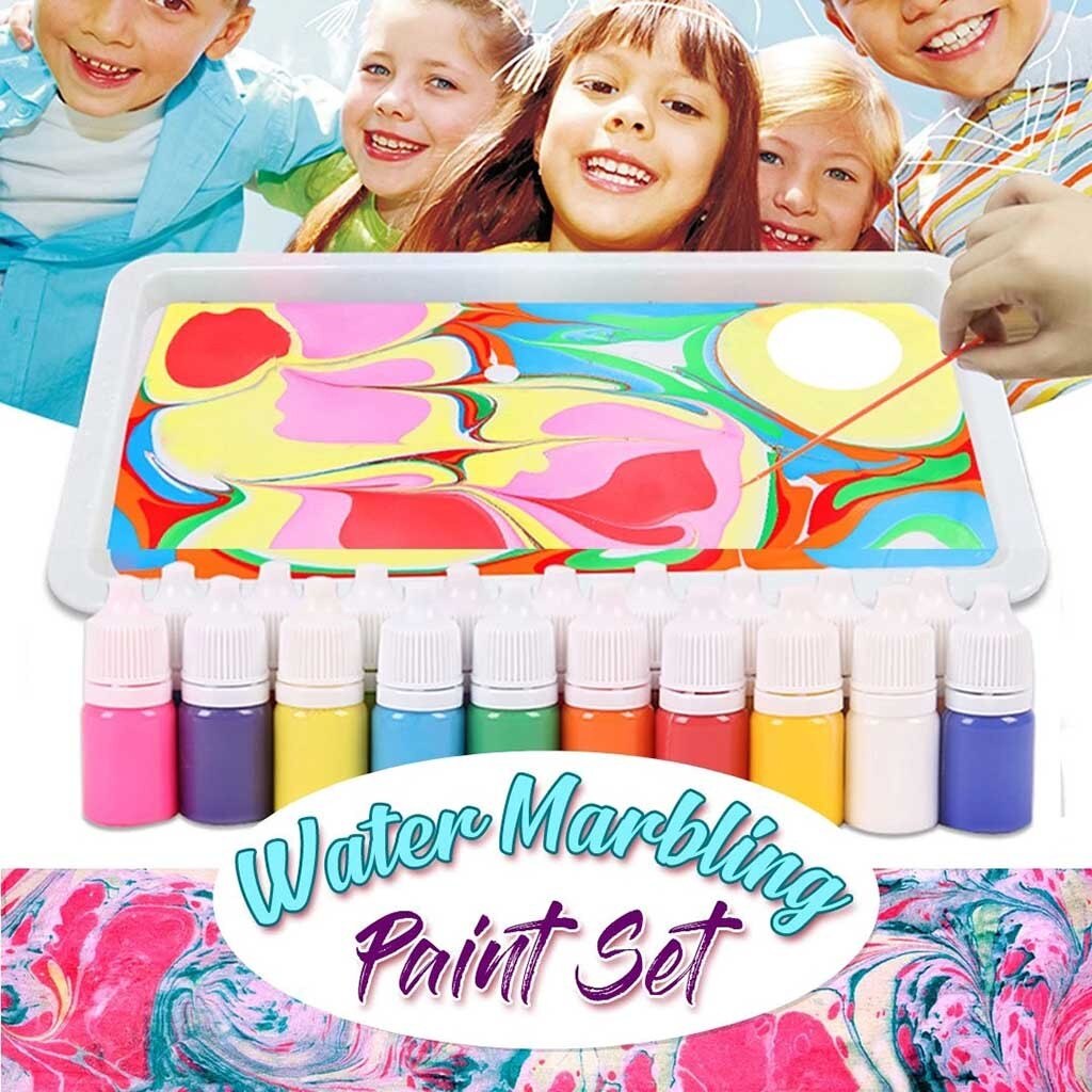 46Ml Kinderen Waterbasis Art Verf Set Marmering Schilderen Kit Diy Schilderij Op Water Creatieve Art Set Van 6 Kleuren Acryl Verf # T1P