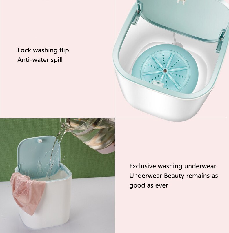 Mini Ultrasonic Washing Machine Automatic Washer Desktop Portable Rotating Ultrasonic Turbine Laundry Machine Household Bathroom