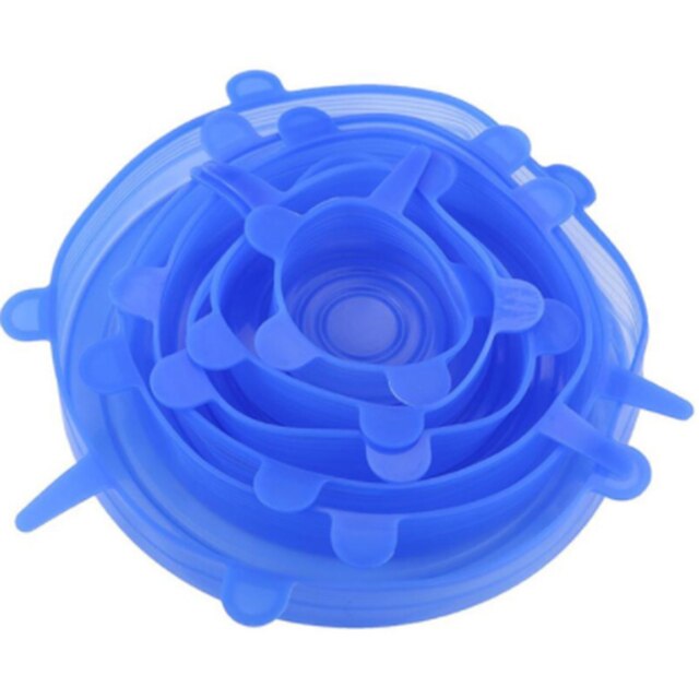 6/12Pcs Adaptable Silicone Lids Reusable Universal Food lids Cover Stretchable Washable Silicone Food Wrap Lid Kitchen Accessor: 6pcs Blue
