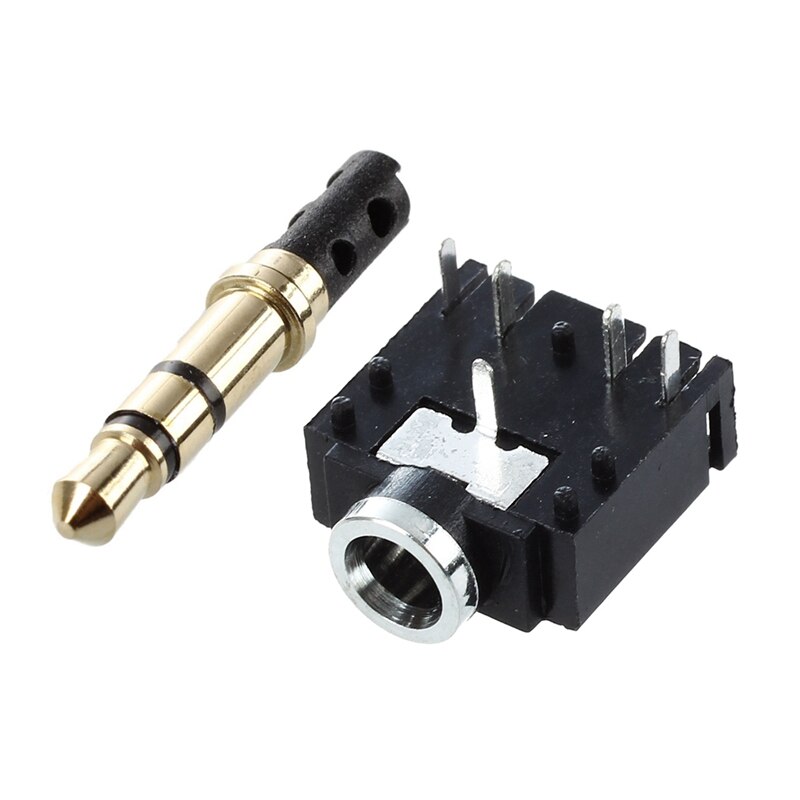 10Pcs 3.5Mm Mannelijke Plug 3 Pole Solderen Oortelefoon Hoofdtelefoon Audio Jack Gold Tone &amp; 10Pcs Dip Pcb mount 5 Pins 3.5Mm Socket Headpho