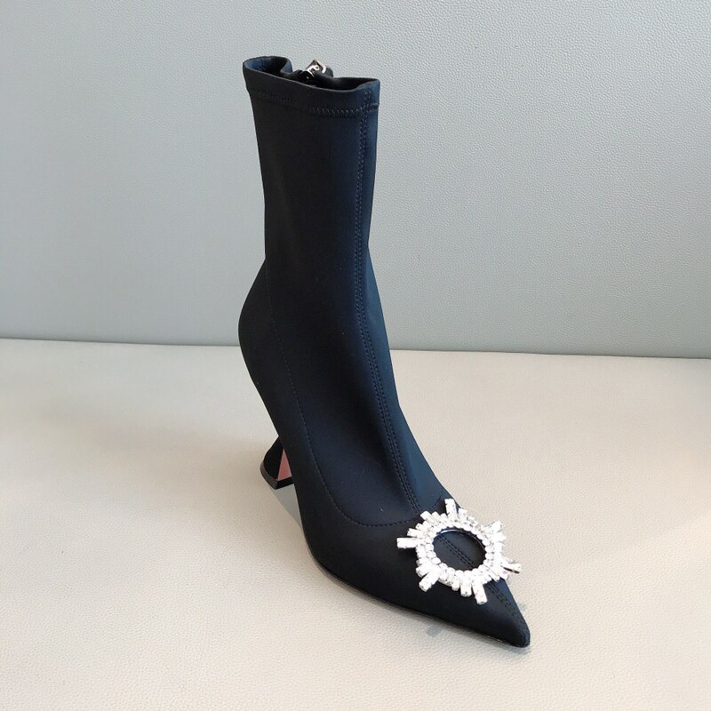 Bottines extensibles en Lycra pour femmes, chaussures à talons hauts, confortables, à talons triangulaires, pour le bureau, collection automne-hiver , 34 à 42: 9cm Heeled / 11