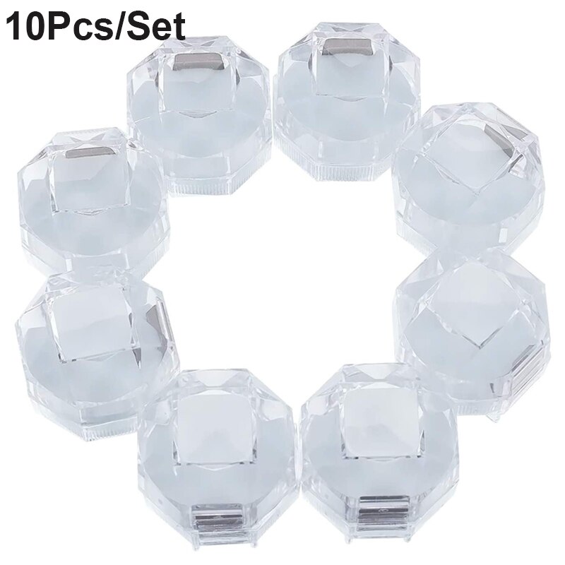 10 Stks/partij Acryl Crystal Ring Opslag Display Box Organizer Case Clear Pakket Box Voor Sieraden Verpakking Collection: White