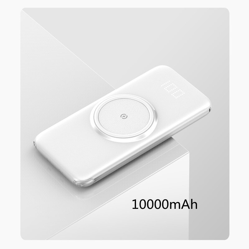 Wireless Power Bank 20000Mah Ingebouwde Kabel Draagbare Mobiele Telefoon Extra Batterij Oplader Voor Xiaomi Huawei Iphone Samsung: White 10000mAh