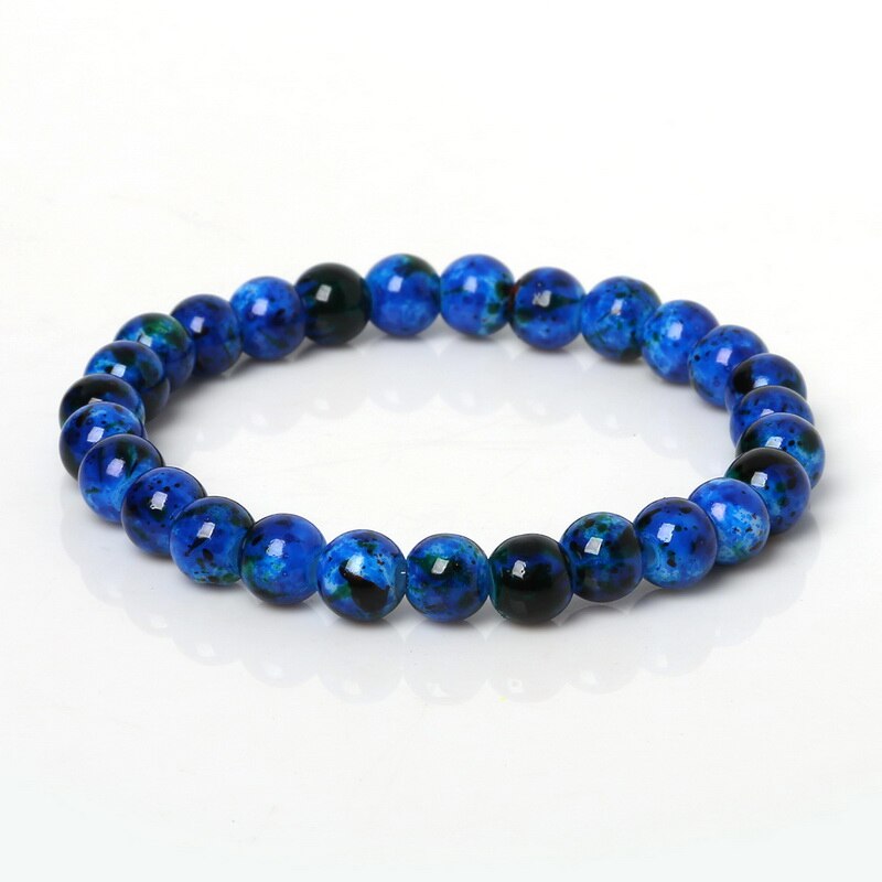 1pc/ loten 8mm veelkleurige patronen glazen kralen armband voor vrouwen en mannen beste firend sieraden 19cm/- snarige: Blauw